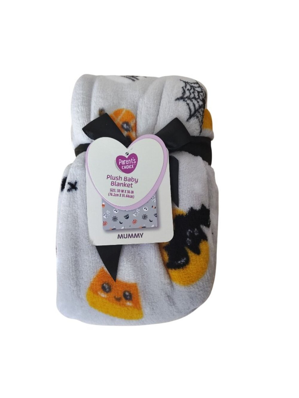Parents Choice Halloween Baby Blanket Plush Fleece White Pumpkin Bat 30x36 NWT